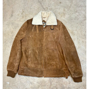 Vintage Midwest Traders Genuine Leather Suede Bomber Jacket | Sherpa Collar
